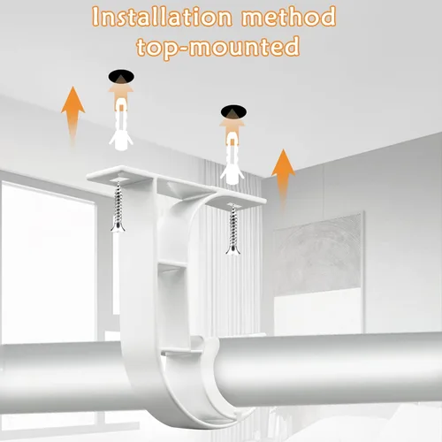 Vista 6 de TOKPLNU Soporte para barra de cortina de techo, soporte de barras de cortina resistente, aleación de aluminio, blanco, paquete de 6 ganchos