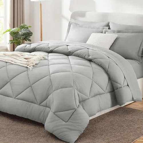 Vista 10 de CozyLux Juego de edredón de tamaño Queen, rojo burdeos, toda la ropa de cama en una sola bolsa, 7 piezas: edredón, fundas de almohada y de almohada