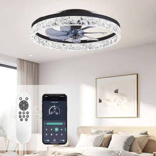 Vista 9 de STERREN - Ventiladores de techo modernos dorados con luces, ventiladores de techo de montaje empotrado de 20" regulables de perfil bajo con control