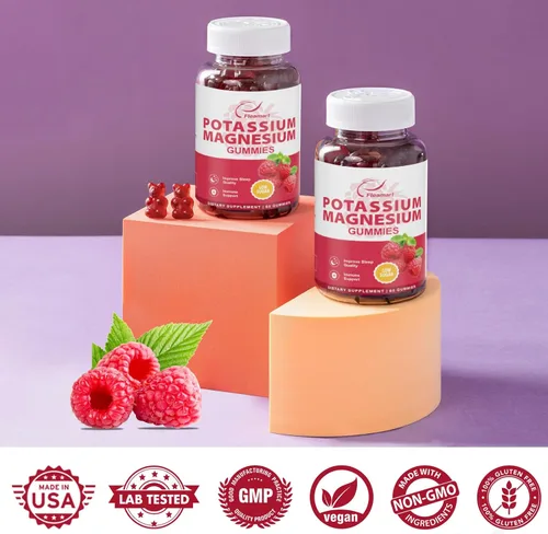 Vista 2 de Gomitas de potasio y magnesio citrato de potasio 99 mg de citrato de magnesio 250 mg suplemento de complejo de magnesio y potasio, apoyo