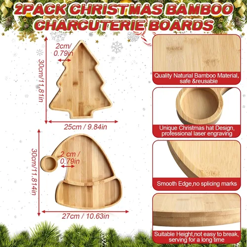 Vista 2 de Meanplan 2 Piezas Bandeja de Servir de Madera Navideña y Fuente Árbol de Navidad y Gorro de Santa Tabla de Charcutería Platos de Cocina Platos