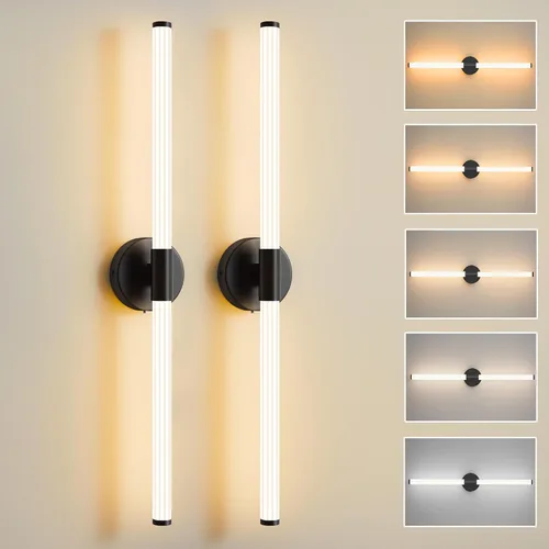Vista 11 de Juego de 2 apliques de pared para baño con cableado fijo, regulables, LED 5CCT, accesorios de iluminación para baño sobre espejo, iluminación