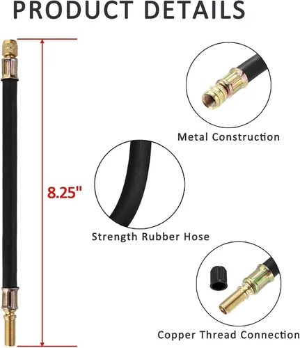 Vista 4 de Paquete de 5 extensiones de válvula de neumático, 2 piezas de extensores flexibles de vástago de válvula de 8.25 pulgadas con adaptador de extensión