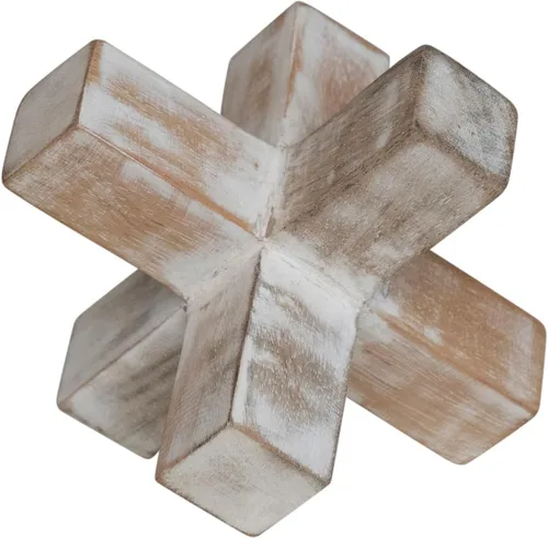 Vista 4 de Bloomingville Diseño de cruz de gato de madera de mango, decoración de acento encalada, blanco