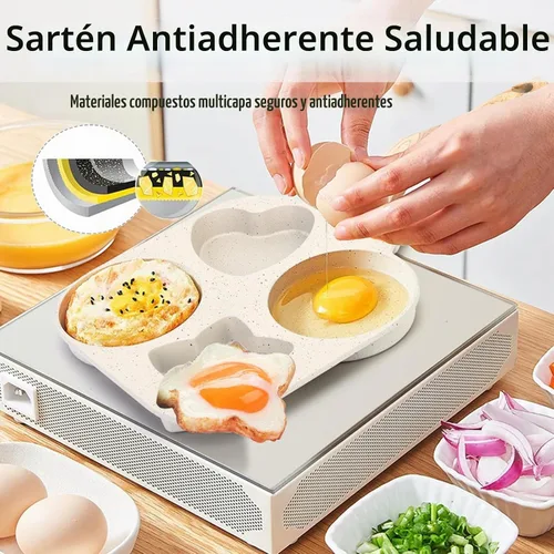 Vista 3 de JUSTUP Sartén antiadherente, sartén para huevos de 4 tazas, sartén dividida antiadherente, sartén de granito saludable de 7.5 pulgadas con mango