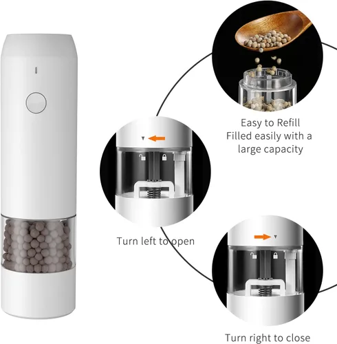 Vista 4 de Juego de 2 molinillo eléctrico de sal y pimienta, molinillo de pimienta y molinillo de sal recargable por USB, operación con una sola mano