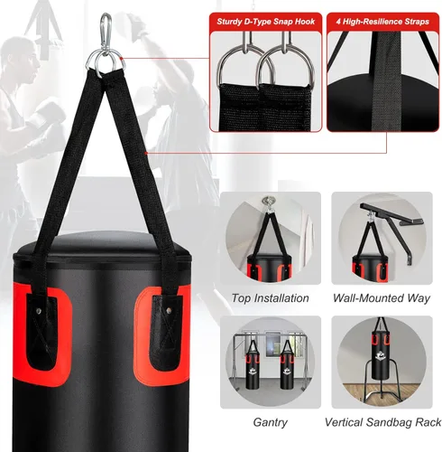 Vista 2 de GYMAX Juego de saco de boxeo, bolsa de boxeo precargada de 56 libras para adultos con guantes de boxeo de 12 onzas y dos envolturas de mano de 95