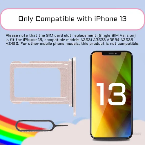 Vista 3 de Para iPhone 13 Rosa SIM Bandeja de Reemplazo Solo Versión SIM para iPhone13 Ranura para tarjeta con anillo de goma impermeable Kit de reparación Kit