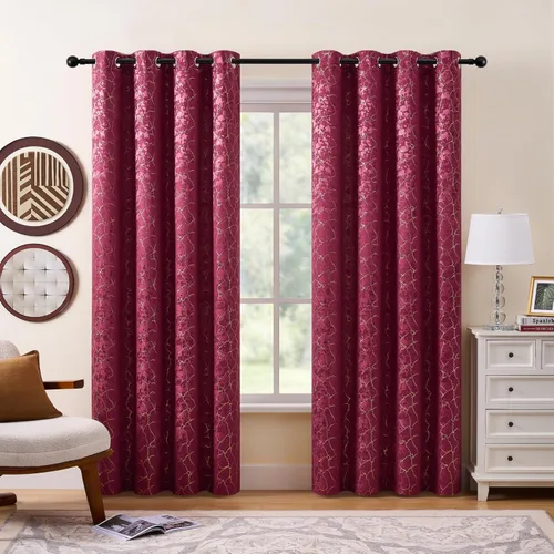 Vista 11 de Cortinas marrones y doradas de 63 pulgadas de largo, 2 paneles de cortinas geométricas para oscurecer la habitación, cortinas con ojales, estampado