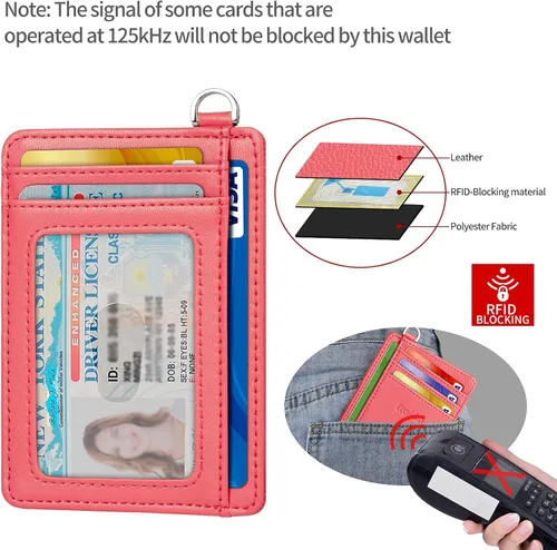 Vista 4 de EcoVision Cartera delgada minimalista con bolsillo frontal bloqueo RFID tarjetero con grillete en D desmontable para hombres y mujeres