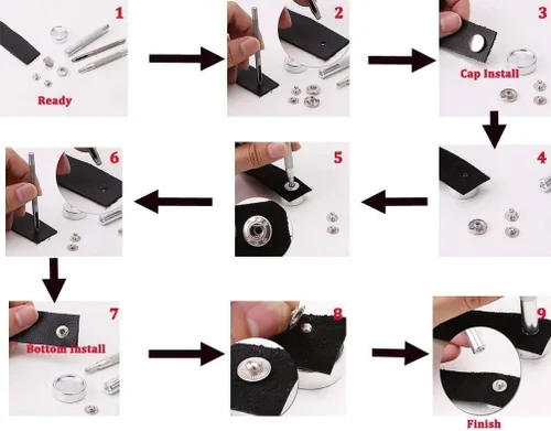 Vista 6 de BetterJonny Juego de 24 cierres de cuero resistente, botones a presión de metal de 0.394 pulgadas, remaches de cuero, con 4 herramientas de ajuste