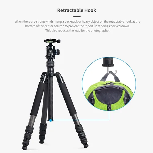 Vista 6 de SIRUI Trípode profesional de fibra de carbono resistente, trípode de cámara de 61 ″ con cabezal de bola fluida, carga máxima de 33 libras