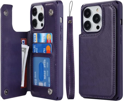 Vista 20 de Cavor Funda para iPhone 14 Pro con tarjetero, funda tipo cartera para iPhone 14 Pro para mujeres y hombres, funda de teléfono para iPhone 14 Pro