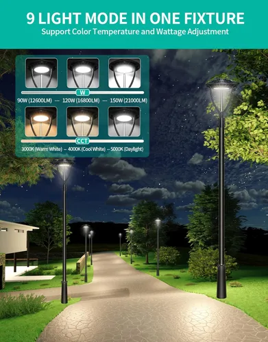 Vista 3 de Luz LED para poste superior, ETL DLC, 60 W, 48 W, 36 W, ajustable, 3CCT, luces de poste ajustables para exteriores con fotocélula IP65, impermeable