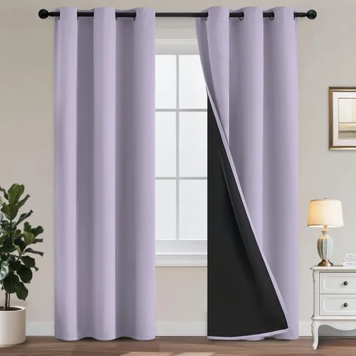 Vista 132 de Yakamok Cortinas 100% opacas para dormitorio, 2 paneles, cortinas de ventana completamente opacas, paneles de ventana con aislamiento térmico