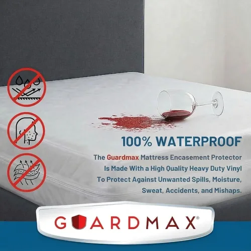 Vista 4 de Guardmax Funda de colchón de vinilo resistente con cremallera tamaño individual, protector de colchón impermeable y transpirable, ropa de cama