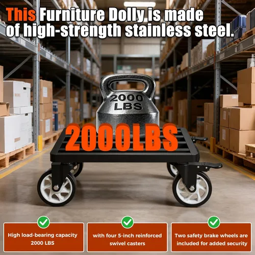 Vista 4 de Carretilla para muebles, 4 ruedas móviles, capacidad de 2000 libras de capacidad para muebles resistente, ruedas giratorias de 5 pulgadas