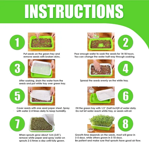 Vista 3 de Kit de bandeja de germinación de semillas, paquete de 5 bandejas de germinación de semillas con 50 papeles de siembra, bandeja de vivero sin BPA