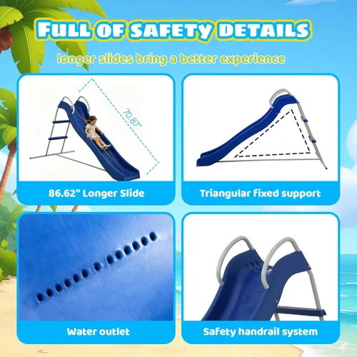 Vista 5 de 7.2FT Freestanding Slide for Kids Ages 3+, Plastic Water Slide with Metal Support Frame for Indoor Outdoor Playground, Backyard Toddler Slide,Easy