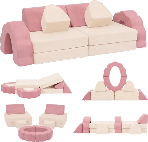 Vista 7 de Sofá de Juego para Niños 10 Piezas, Sofá de Juego Modular para Niños, Sofá de Espuma Multifuncional para Niños Pequeños, Sofá de Juego Convertible