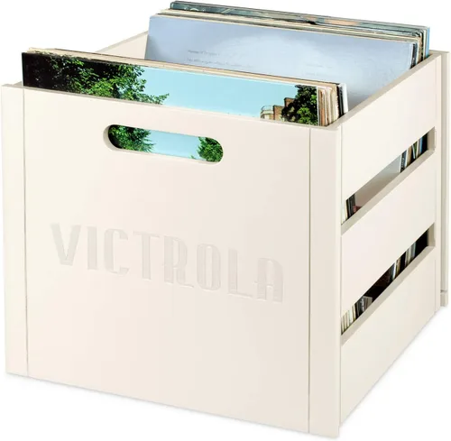 Vista 8 de Victrola Caja de discos de madera – Soporte de vinilo de mesa para álbum, montaje sin herramientas, capacidad para más de 50 discos, construcción