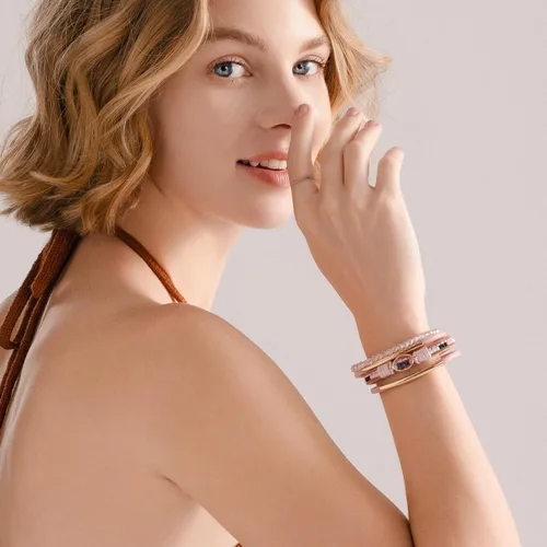 Vista 2 de FANCY SHINY Pulseras Envolventes de Cuero con Cuentas de Cristal, Pulsera Boho Brazalete con Dijes de Piedra con Cierre, Joyería de Fantasía