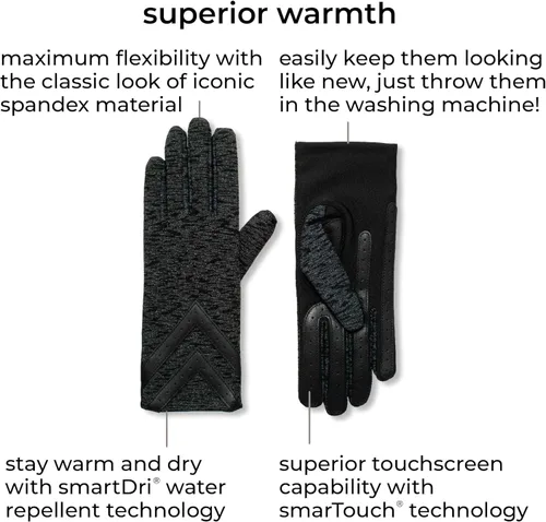 Vista 2 de isotoner - Guantes para mujer de elastano y vellón con detalles estilo chevrón para clima frío, compatible con pantallas táctiles