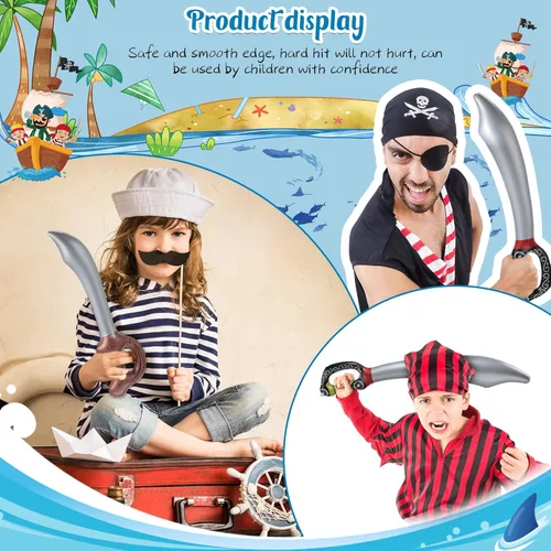 Vista 3 de 12 espadas inflables de pirata, espada de juguete inflable, espada pirata para fiesta de Halloween, fiesta temática de pirata, accesorios de disfraz