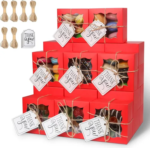 Vista 20 de KPOSIYA 10 cajas de panadería negras con ventana, cajas individuales para cupcakes de 4 x 4 x 2.5 pulgadas, cajas de galletas de papel kraft caja