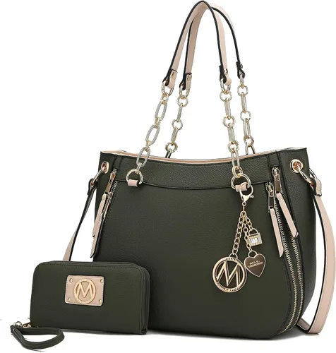 MKF Collection Bolso de mano con cartera de muñeca, bolso cruzado de cuero vegano para mujer, L