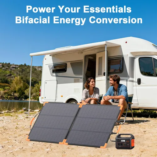Vista 2 de Panel solar portátil bifacial de 100 vatios para estación de energía, cargador solar plegable de 20 V con impermeabilidad IP68, 23.5% de alta