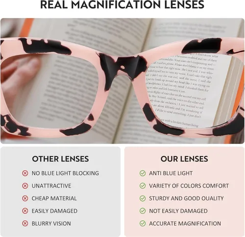 Vista 5 de Reading Glasses for Women Blue Light Blocking Glasses Filter UV Square Readers Glasses for Men and Women