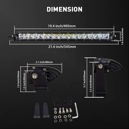Vista 2 de AUXTINGS 20 pulgadas 90 W Spot Single Row 8100LM Off Road LED antiniebla conducción techo parachoques barras 2 estilos soportes de montaje