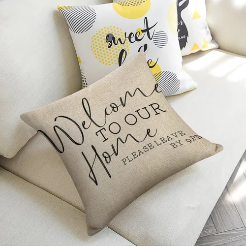 Vista 5 de Funda de almohada de 18 x 18 pulgadas con texto en inglés "Welcome to Our Home Please Leave by 9 Pm, funda de almohada decorativa para exteriores