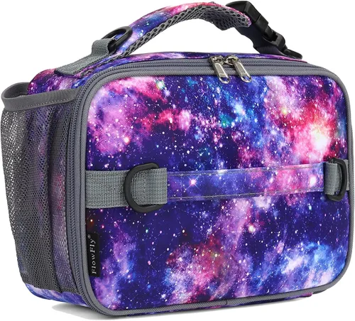 Vista 9 de Flowfly - Lonchera para niños, bolsa escolar aislada duradera con correa de hombro y soporte para botellas, minihielera térmica resistente al agua