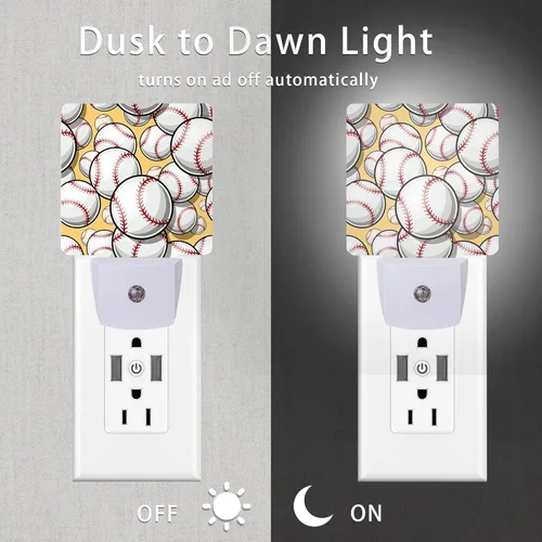 Vista 3 de Luz nocturna de bola, luces nocturnas enchufables de béisbol y sóftbol con sensor de atardecer a amanecer para dormitorio, baño y sala de estar, 0.5