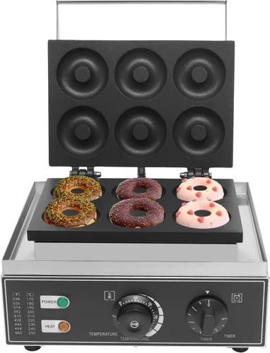 Máquina comercial de donas de gofres de 1550w Máquina de donas eléctrica de 6 agujeros, temperatura ajustable, 122-572 ° F, máquina para hacer