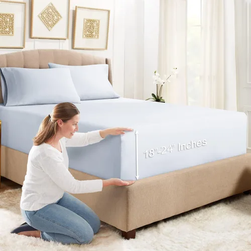 Vista 16 de Empyrean Bedding - Sábanas bajeras tamaño Queen, con sábana de cajón extra profunda – Juego de sábanas bajeras extra profundas, de 24 pulgadas