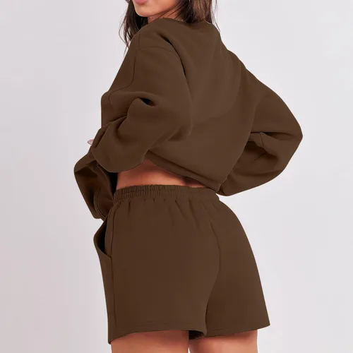 Vista 4 de Sweatsuits for Women Loungewear Workout Athletic Tracksuits Long Sleeve Tops Sweatshirt Shorts Casual Suit Sets