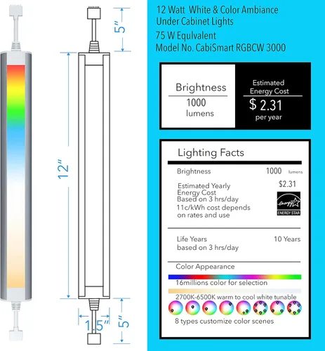 Vista 9 de Tiras de luces inteligentes para debajo del gabinete en color blanco y multicolor compatibles con Amazon Alexa Google Home regulables para vitrina