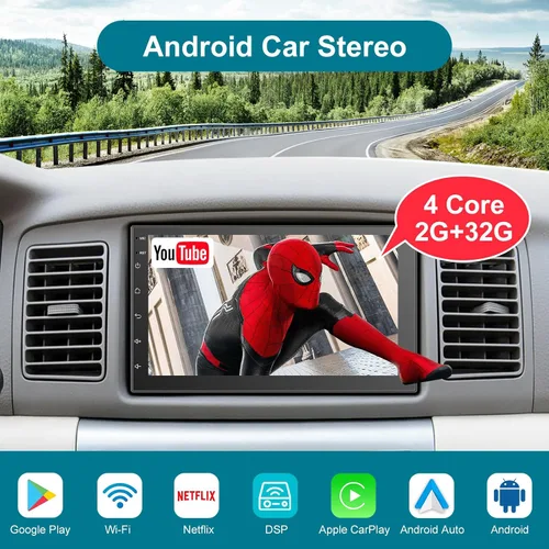 Vista 2 de Estéreo de coche de doble DIN de 7 pulgadas inalámbrico CarPlay inalámbrico Android Auto, Android 2+32G pantalla táctil unidad principal de radio