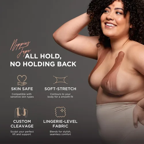 Vista 3 de Nippies Cinta precortada (12 piezas) – Cinta para pechos – Estiramiento suave, seguro para la piel, escote personalizado, soporte de nivel