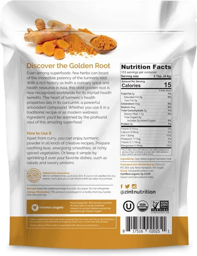 Vista 5 de Zint Polvo de cúrcuma orgánica (16 oz): raíz de cúrcuma cruda, especia en polvo, probada en laboratorio