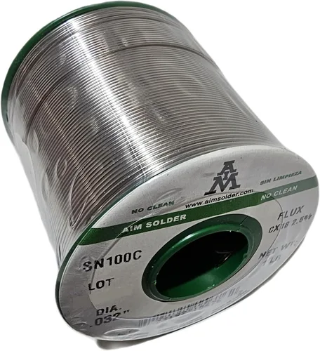 Vista 2 de AIM Soldadura de alambre, SN100C, sin plomo, sin limpieza, flujo: CX18 @ 2.5%, 0.032 "pulgadas de diámetro, carrete de 1 libra