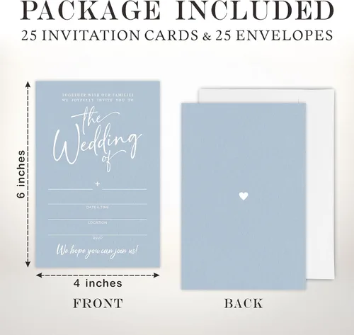 Vista 2 de Invitaciones de boda Azul minimalista 25 invitaciones de boda con sobres, invitaciones de estilo de relleno de doble cara para Mr & Mrs, recuerdos