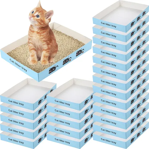 Vista 10 de Amyhill 30 Pack Disposable Cat Litter Box 13.8x10x2in Foldable Paper Kitty Trays Bulk Portable Water Proof Cardboard Boxes for Cats Rabbits Guinea