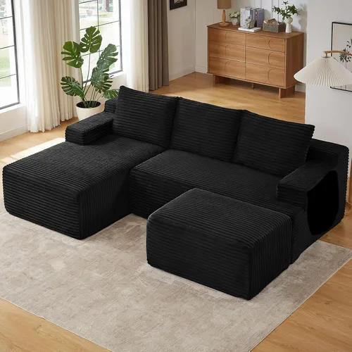 Vista 54 de Sofá modular Cloud de 95 pulgadas con otomana, moderno sofá nube en forma de U con asiento profundo, cómodo sofá de pana de 3 plazas, sofá de espuma