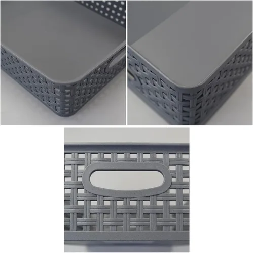 Vista 4 de 4 paquetes de bandeja de almacenamiento de plástico, cesta de papel poco profunda, gris Gris plano