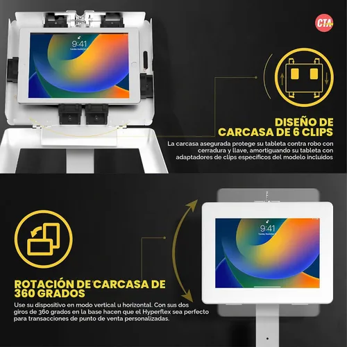 Vista 6 de Soporte de piso delgado - Soporte para tableta con pantalla de quiosco de 360 grados CTA - Acceso al cargador y bloqueo para iPad mini A17 Pro