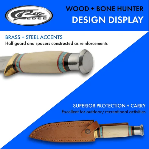 Vista 4 de SZCO Cuchillo de caza de tajo completo de 11.5 pulgadas - Cuchillo de bolsillo turquesa con hoja de acero inoxidable, mango de hueso y funda